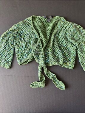 Y2K Green Silk Sequins Front Wrap Crop Top by INC Size Large